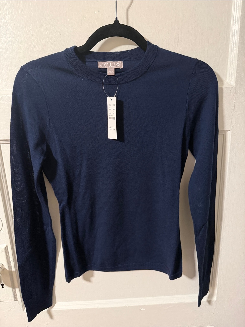 J. Crew Carolyn Fitted Navy Merino Wool Crewneck Lightweight Sweater size XS NWT